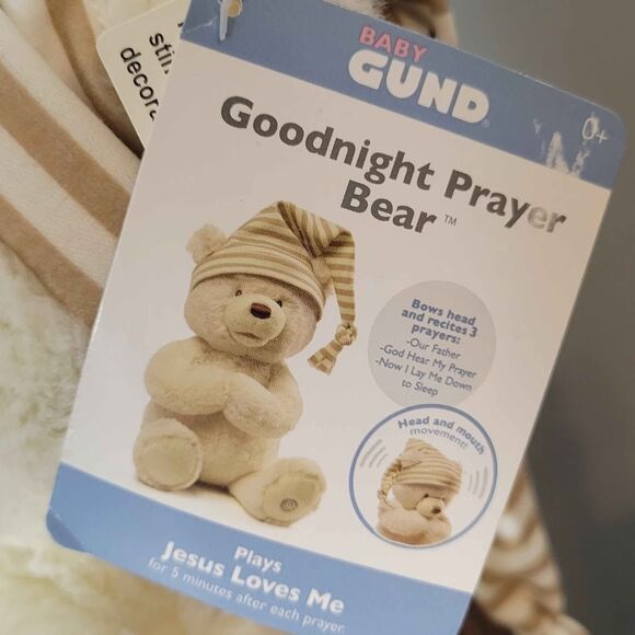 NWT 9" Baby GUND Goodnight Prayer Bear Talks Jesus Love Me Music Christian - Picture 3 of 8